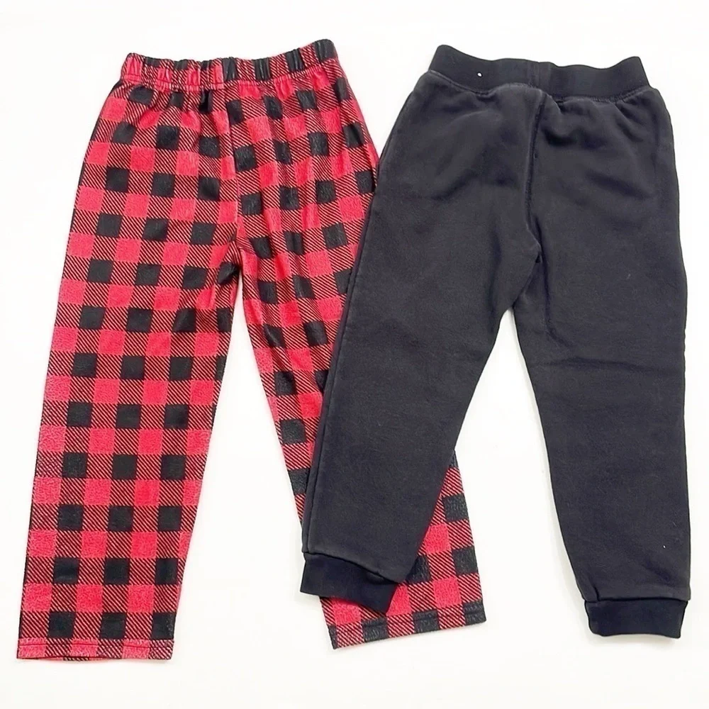 PJ's & Presents plaid fleece pj bottoms + The Children's Place black sweatpants